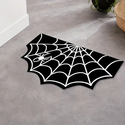 Halloween Spider Web Doormat - Non-Slip, Machine Washable, Polyester Fiber, Gothic Plush Area Rug for Bathroom, Kitchen, Front Porch - Indoor Spooky Cobweb Throw Rug Decor