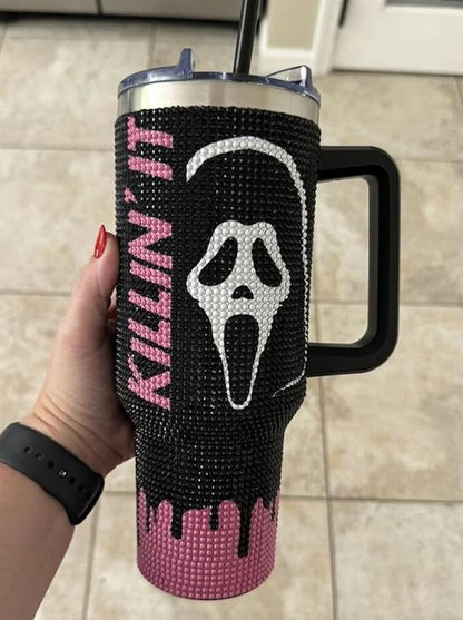 Halloween Ghostface Tumbler 40 Oz, Halloween Bling Tumbler, Halloween Gift Idea, Spooky Season Glitter Tumbler, Gift for him, Gift for her, Ghost Tumbler Drinkware Flasks Insulated Stainless