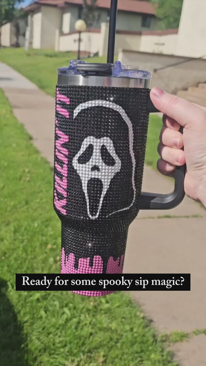 Halloween Ghostface Tumbler 40 Oz, Halloween Bling Tumbler, Halloween Gift Idea, Spooky Season Glitter Tumbler, Gift for him, Gift for her, Ghost Tumbler Drinkware Flasks Insulated Stainless